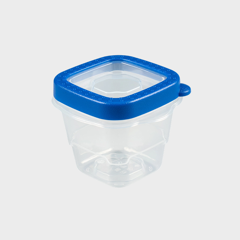 PFB023 118ml (4 ons) Wadah Pengawetan Makanan PP Persegi Miniatur, Set 4 Paket dengan Tutup Overmolded Biru