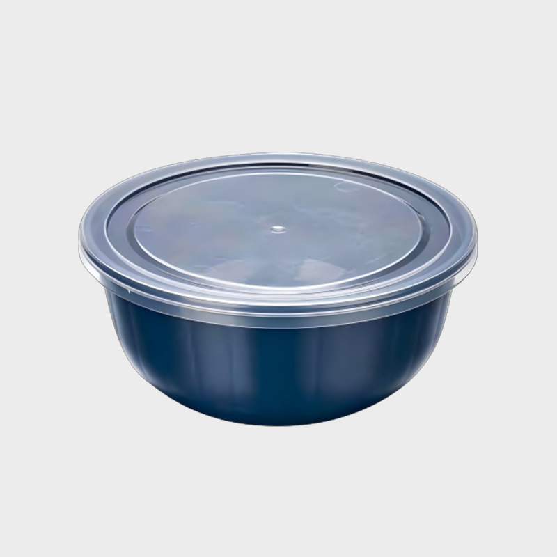PFB021 Wadah Penyimpanan Makanan PP Biru Tua Berbentuk Mangkuk Bulat 885ml dengan Tutup Bening