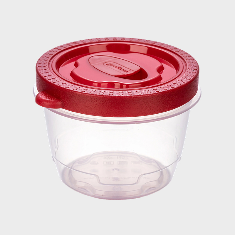 PFB052 360ml Wadah Pengawet Makanan PP Silinder dengan Tutup Overmolded Merah Berventilasi