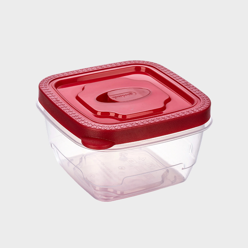 PFB053 640ml Wadah Pengawet Makanan PP Persegi dengan Tutup Overmolded Merah Berventilasi